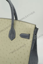 Load image into Gallery viewer, London 30 Birkin Style Ostrich Leather Beige Grey Mix Color Gold Hardware

