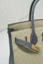 Load image into Gallery viewer, London 30 Birkin Style Ostrich Leather Beige Grey Mix Color Gold Hardware
