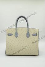 Load image into Gallery viewer, London 30 Birkin Style Ostrich Leather Beige Blue Mix Color Silver Hardware
