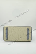 Load image into Gallery viewer, London 30 Birkin Style Ostrich Leather Beige Blue Mix Color Silver Hardware
