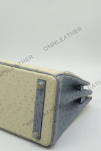 Load image into Gallery viewer, London 30 Birkin Style Ostrich Leather Beige Blue Mix Color Silver Hardware
