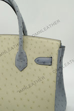 Load image into Gallery viewer, London 30 Birkin Style Ostrich Leather Beige Blue Mix Color Silver Hardware

