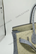 Load image into Gallery viewer, London 30 Birkin Style Ostrich Leather Beige Blue Mix Color Silver Hardware
