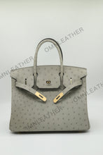 Load image into Gallery viewer, London 30 Birkin Style Ostrich Leather Grey Color Gold Hardware
