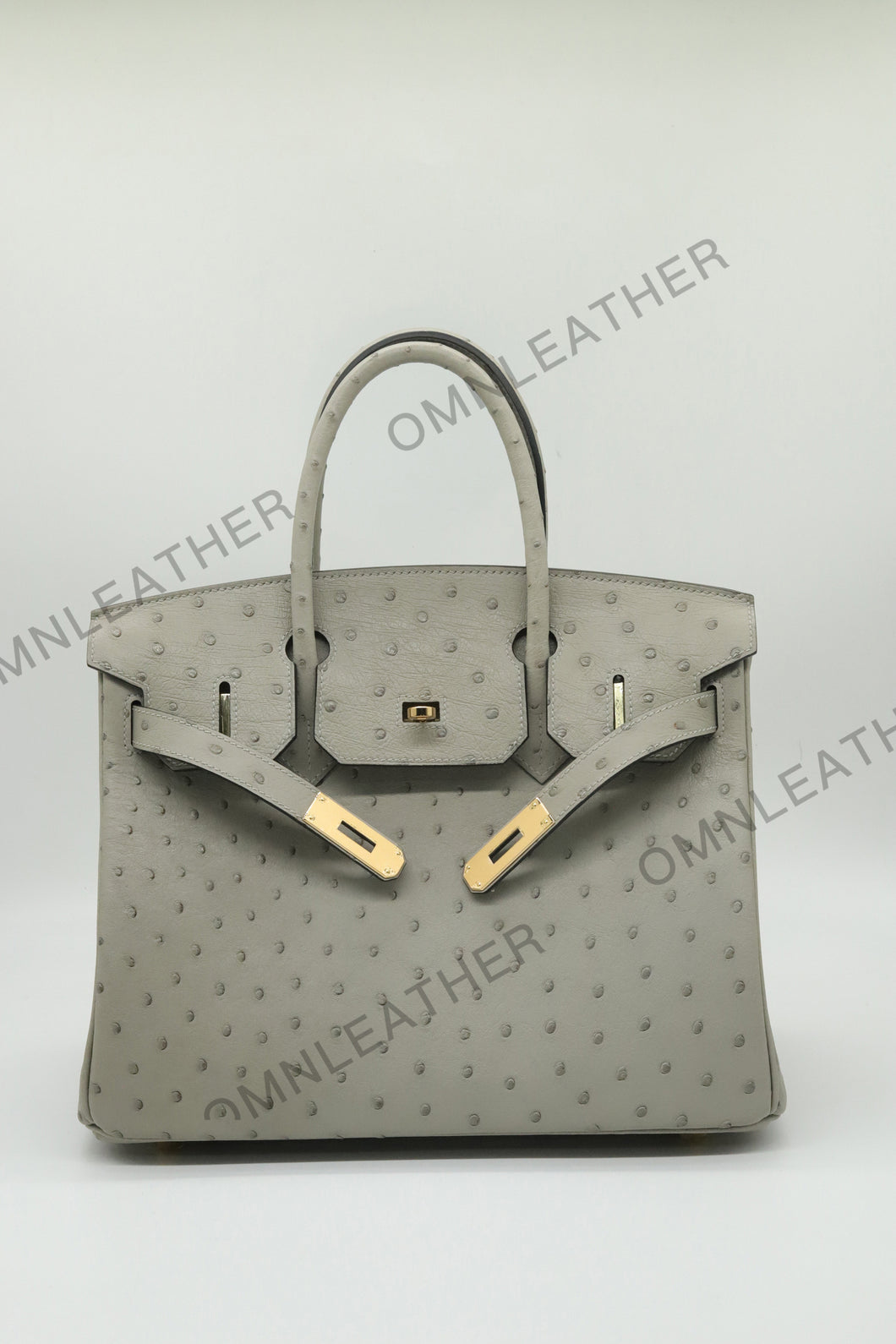 London 30 Birkin Style Ostrich Leather Grey Color Gold Hardware