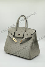 Load image into Gallery viewer, London 30 Birkin Style Ostrich Leather Grey Color Gold Hardware
