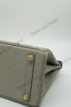 Load image into Gallery viewer, London 30 Birkin Style Ostrich Leather Grey Color Gold Hardware
