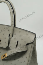 Load image into Gallery viewer, London 30 Birkin Style Ostrich Leather Grey Color Gold Hardware
