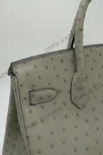 Load image into Gallery viewer, London 30 Birkin Style Ostrich Leather Grey Color Gold Hardware

