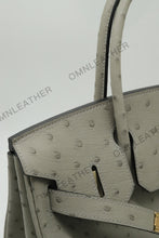 Load image into Gallery viewer, London 30 Birkin Style Ostrich Leather Grey Color Gold Hardware
