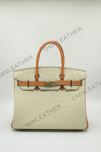 Load image into Gallery viewer, London 30 Birkin Style Ostrich Leather Beige Brown Mix Color Gold Hardware
