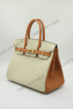 Load image into Gallery viewer, London 30 Birkin Style Ostrich Leather Beige Brown Mix Color Gold Hardware
