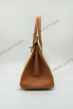 Load image into Gallery viewer, London 30 Birkin Style Ostrich Leather Beige Brown Mix Color Gold Hardware
