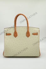 Load image into Gallery viewer, London 30 Birkin Style Ostrich Leather Beige Brown Mix Color Gold Hardware
