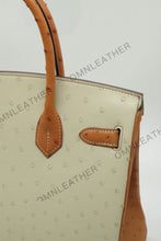 Load image into Gallery viewer, London 30 Birkin Style Ostrich Leather Beige Brown Mix Color Gold Hardware
