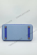 Load image into Gallery viewer, London 30 Birkin Style Ostrich Leather Light and Electrical Blue Mix Color Gold Hardware
