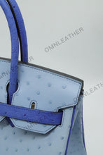 Load image into Gallery viewer, London 30 Birkin Style Ostrich Leather Light and Electrical Blue Mix Color Gold Hardware
