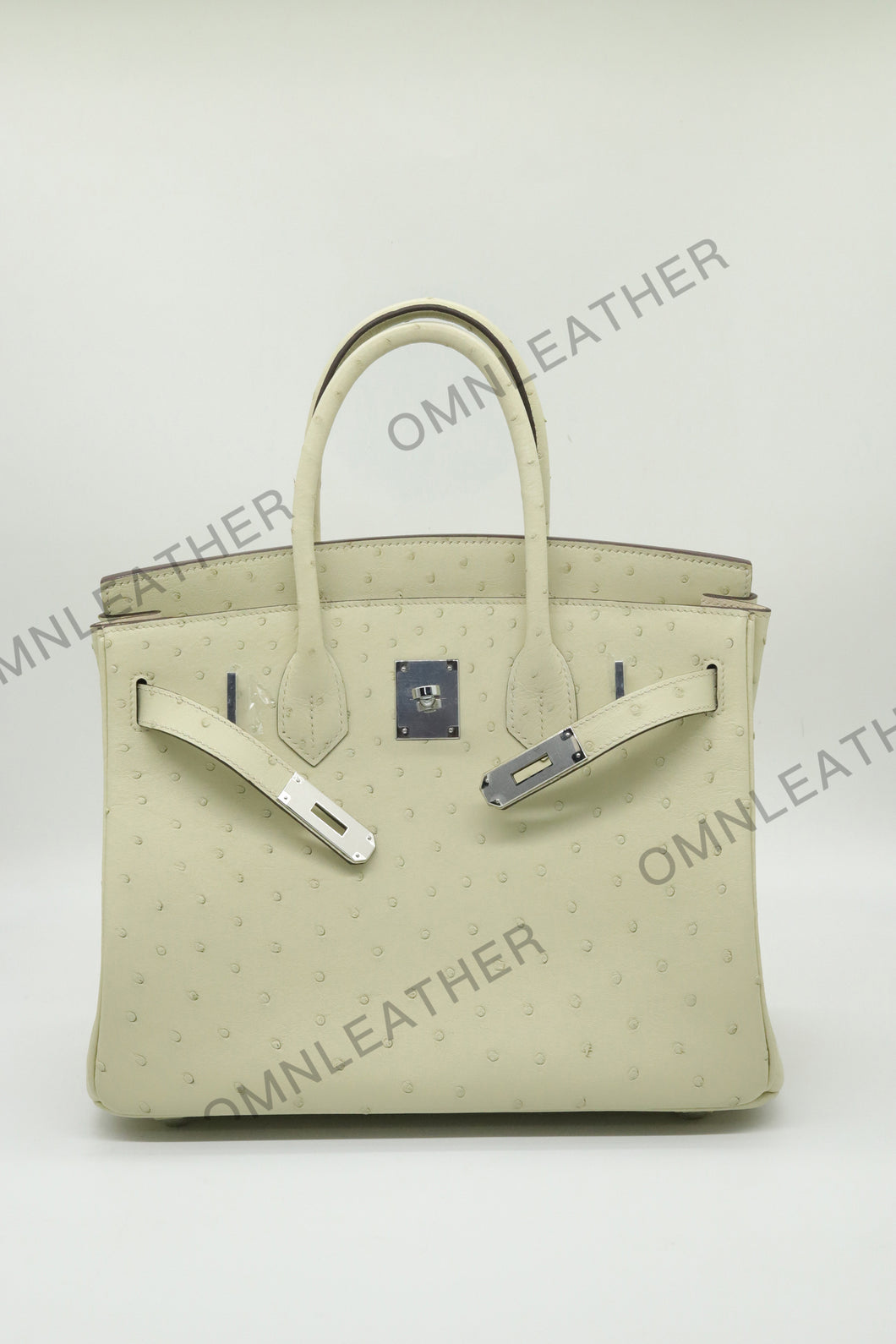 London 30 Birkin Style Ostrich Leather Beige Color Silver Hardware