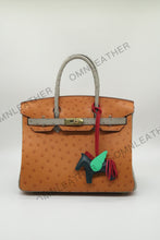 Load image into Gallery viewer, London 30 Birkin Style Ostrich Leather Brown Grey Mix Color Gold Hardware

