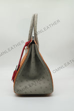 Load image into Gallery viewer, London 30 Birkin Style Ostrich Leather Brown Grey Mix Color Gold Hardware
