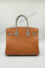Load image into Gallery viewer, London 30 Birkin Style Ostrich Leather Brown Grey Mix Color Gold Hardware
