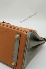 Load image into Gallery viewer, London 30 Birkin Style Ostrich Leather Brown Grey Mix Color Gold Hardware
