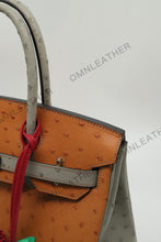 Load image into Gallery viewer, London 30 Birkin Style Ostrich Leather Brown Grey Mix Color Gold Hardware
