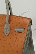 Load image into Gallery viewer, London 30 Birkin Style Ostrich Leather Brown Grey Mix Color Gold Hardware
