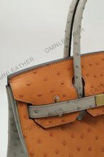 Load image into Gallery viewer, London 30 Birkin Style Ostrich Leather Brown Grey Mix Color Gold Hardware

