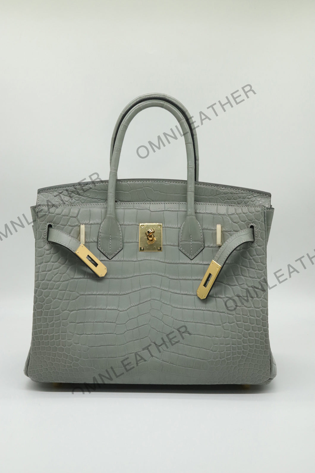London 30 Birkin Style Saltwater Croc Leather Opaque Crystal Grey Color