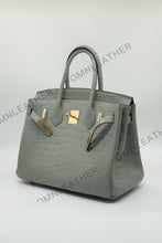 Load image into Gallery viewer, London 30 Birkin Style Saltwater Croc Leather Opaque Crystal Grey Color
