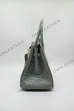 Load image into Gallery viewer, London 30 Birkin Style Saltwater Croc Leather Opaque Crystal Grey Color
