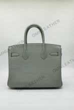 Load image into Gallery viewer, London 30 Birkin Style Saltwater Croc Leather Opaque Crystal Grey Color
