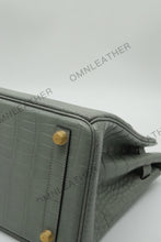 Load image into Gallery viewer, London 30 Birkin Style Saltwater Croc Leather Opaque Crystal Grey Color
