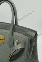 Load image into Gallery viewer, London 30 Birkin Style Saltwater Croc Leather Opaque Crystal Grey Color
