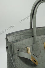Load image into Gallery viewer, London 30 Birkin Style Saltwater Croc Leather Opaque Crystal Grey Color
