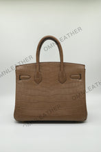 Load image into Gallery viewer, London 30 Birkin Style Saltwater Croc Leather Opaque Brown Color Gold Hardware
