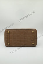 Load image into Gallery viewer, London 30 Birkin Style Saltwater Croc Leather Opaque Brown Color Gold Hardware
