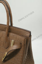 Load image into Gallery viewer, London 30 Birkin Style Saltwater Croc Leather Opaque Brown Color Gold Hardware
