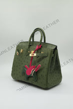 Load image into Gallery viewer, London 25 Small Birkin Style Ostrich Leather Bag Olive Green Color Gold Hardware
