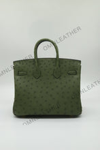 Load image into Gallery viewer, London 25 Small Birkin Style Ostrich Leather Bag Olive Green Color Gold Hardware
