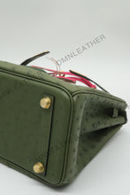 Load image into Gallery viewer, London 25 Small Birkin Style Ostrich Leather Bag Olive Green Color Gold Hardware
