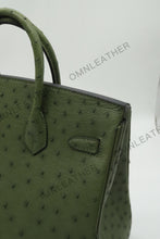 Load image into Gallery viewer, London 25 Small Birkin Style Ostrich Leather Bag Olive Green Color Gold Hardware
