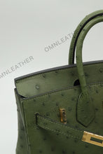 Load image into Gallery viewer, London 25 Small Birkin Style Ostrich Leather Bag Olive Green Color Gold Hardware
