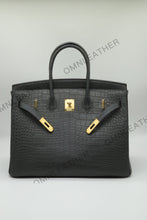 Load image into Gallery viewer, London 35 Birkin Style HCP Saltwater Croc Leather Opaque Graphite Grey Color Gold Hardware
