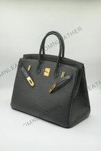 Load image into Gallery viewer, London 35 Birkin Style HCP Saltwater Croc Leather Opaque Graphite Grey Color Gold Hardware
