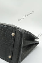Load image into Gallery viewer, London 35 Birkin Style HCP Saltwater Croc Leather Opaque Graphite Grey Color Gold Hardware
