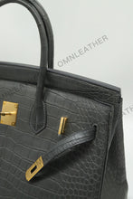 Load image into Gallery viewer, London 35 Birkin Style HCP Saltwater Croc Leather Opaque Graphite Grey Color Gold Hardware
