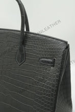 Load image into Gallery viewer, London 35 Birkin Style HCP Saltwater Croc Leather Opaque Graphite Grey Color Gold Hardware
