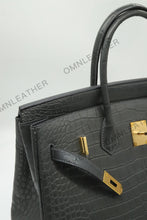 Load image into Gallery viewer, London 35 Birkin Style HCP Saltwater Croc Leather Opaque Graphite Grey Color Gold Hardware
